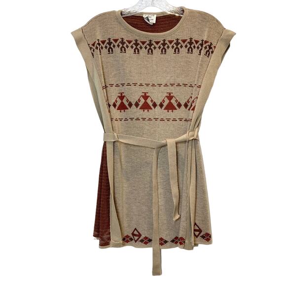 Vintage CAL KNITS Sweater Tunic Vest Cape Poncho M Aztec Western Folk Native - Picture 1 of 9
